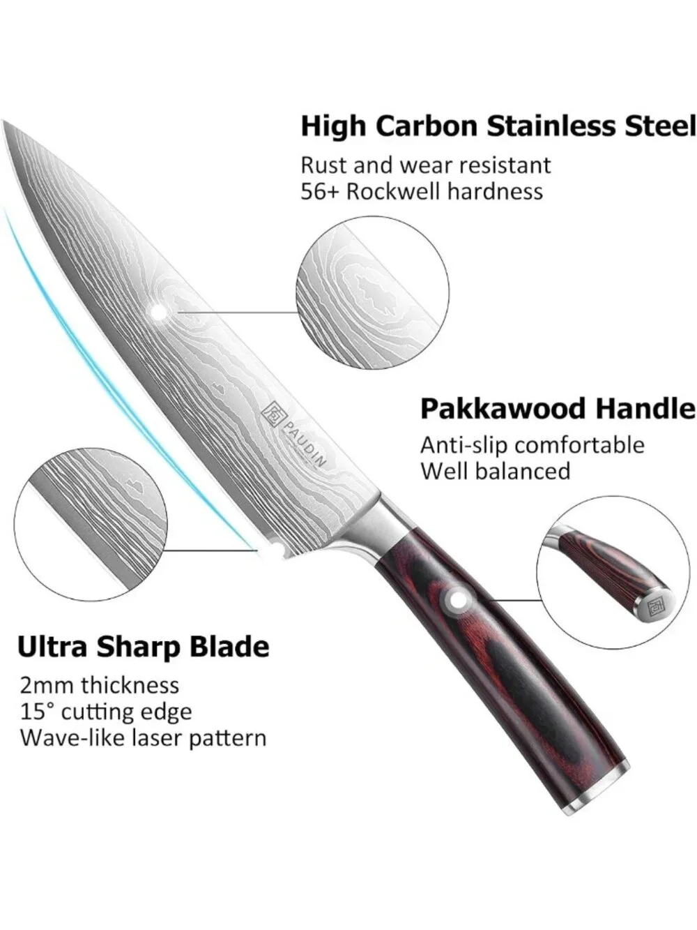 3-Piece Professional Chef Knife Set - Ultra Sharp High Carbon Stainless Steel